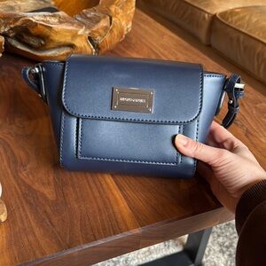 Emporio Armani Blue Crossbody Bag with Flap Closure and Smooth Leather